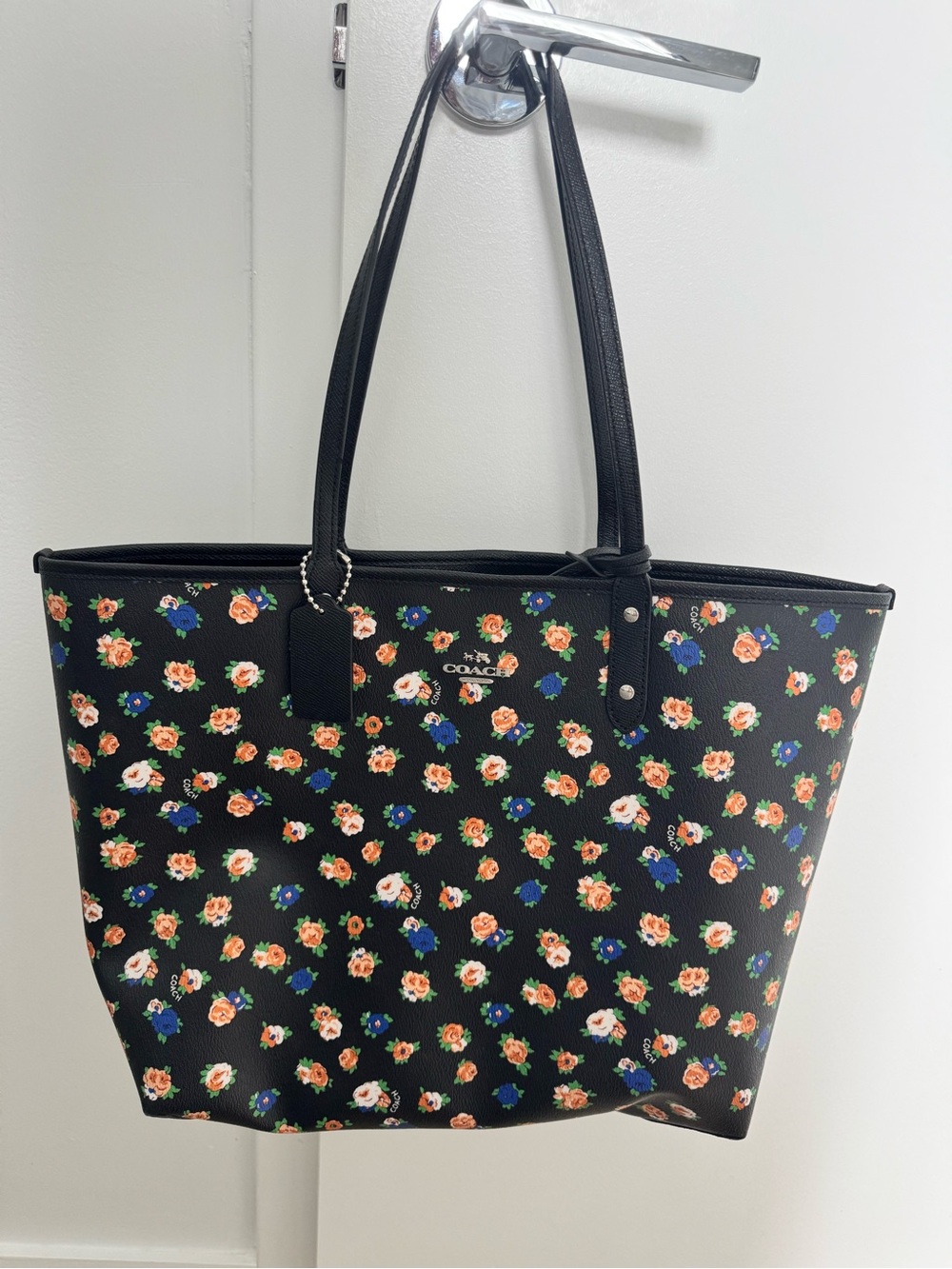 Coach Black Floral Reversible Tote with Matching Pouch
